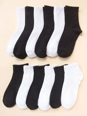 12pairs Men Solid Crew Socks