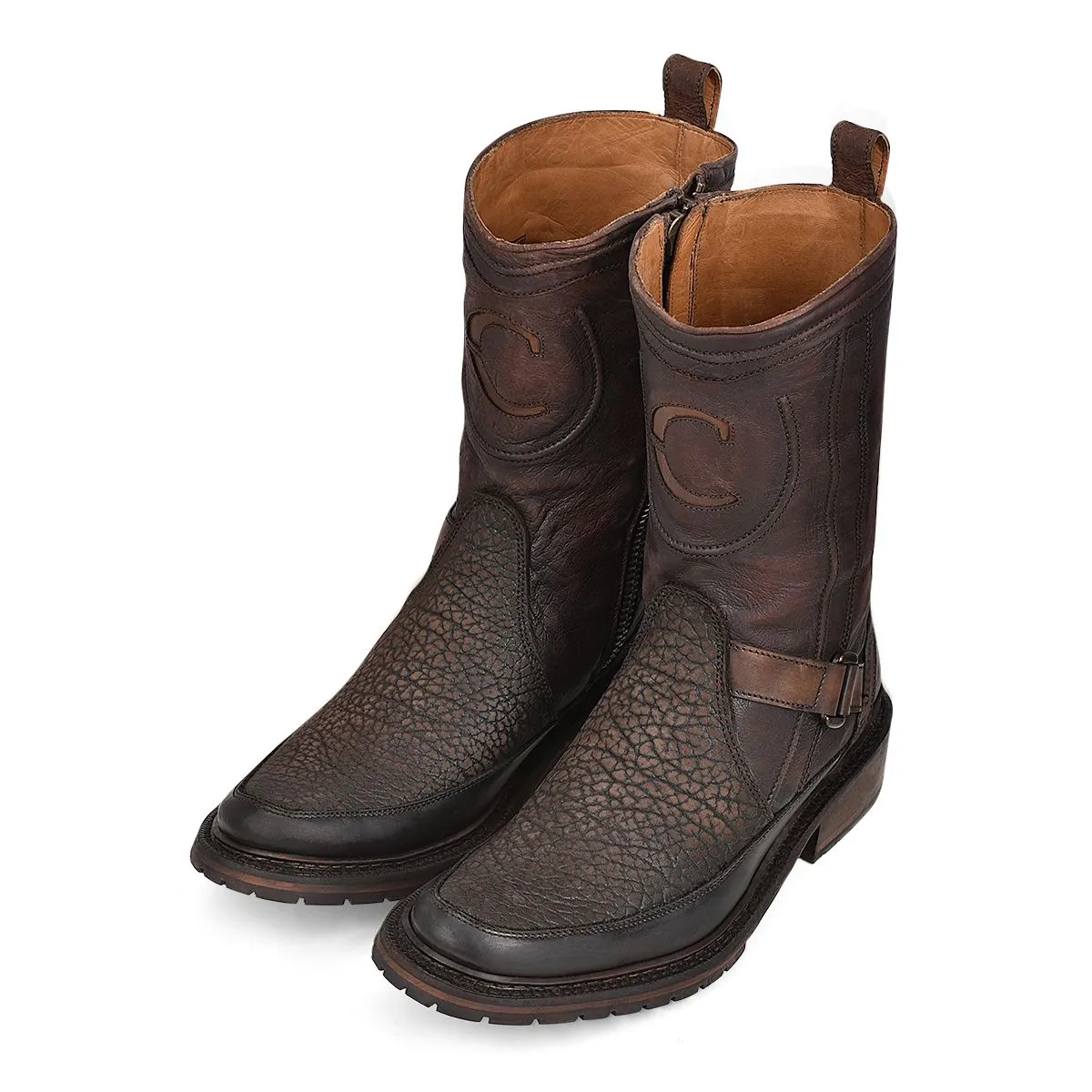 2T2KCT - Cuadra brown vintage fashion cowboy bull neck mid boots for men