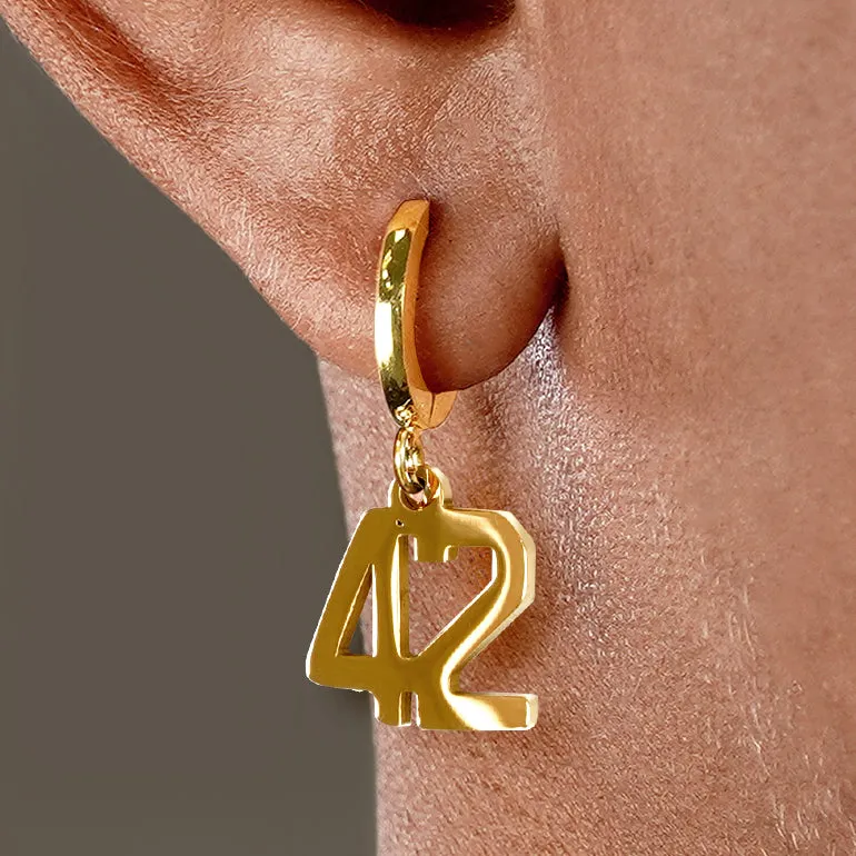 42 Number Earring - Gold Plated Stainless Steel