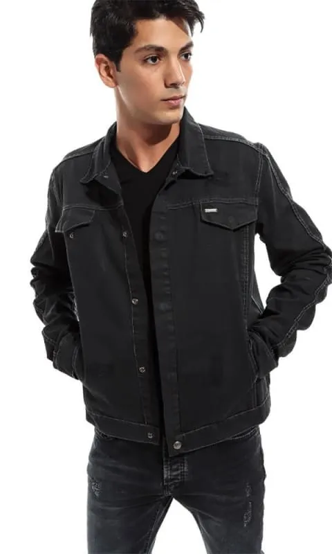 46817 Ripped Men Denim Casual Jacket - Black