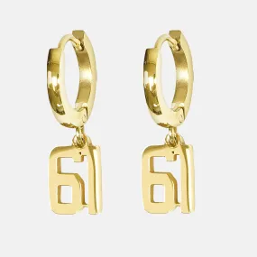 61 Number Earring - Gold Plated Stainless Steel