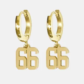 66 Number Earring - Gold Plated Stainless Steel