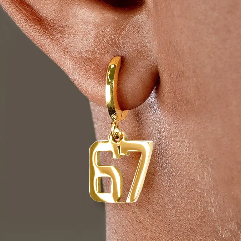 67 Number Earring - Gold Plated Stainless Steel