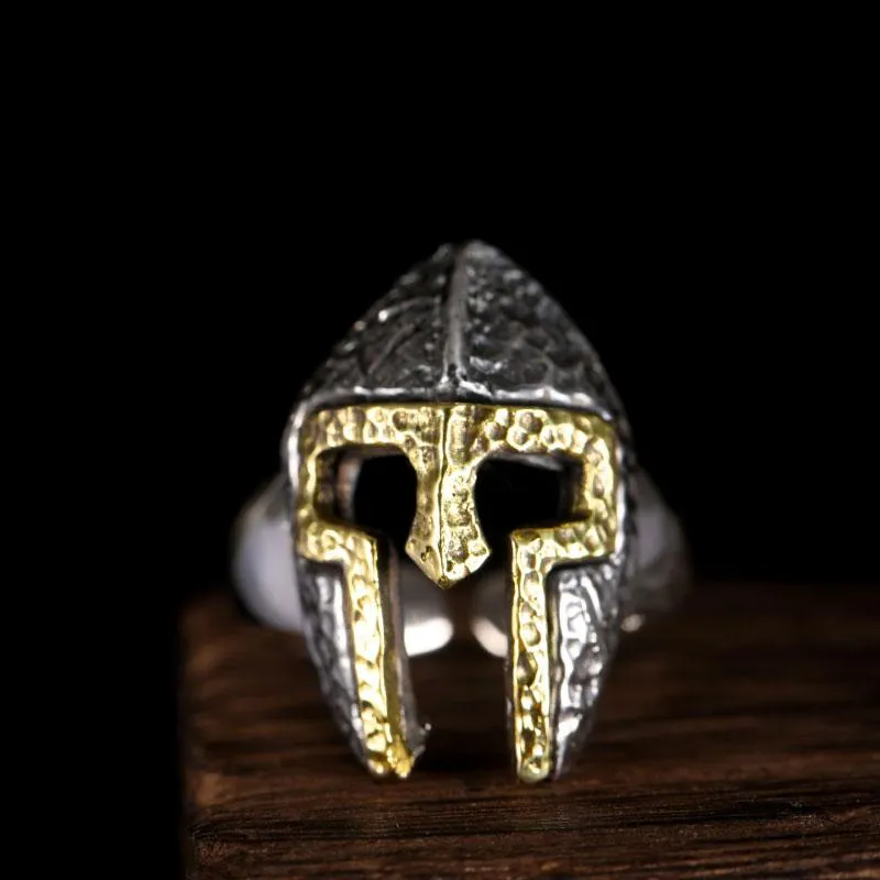 925 Sterling Silver Cool Warcraft Soldier Mask Punk Fashion Men's Ring