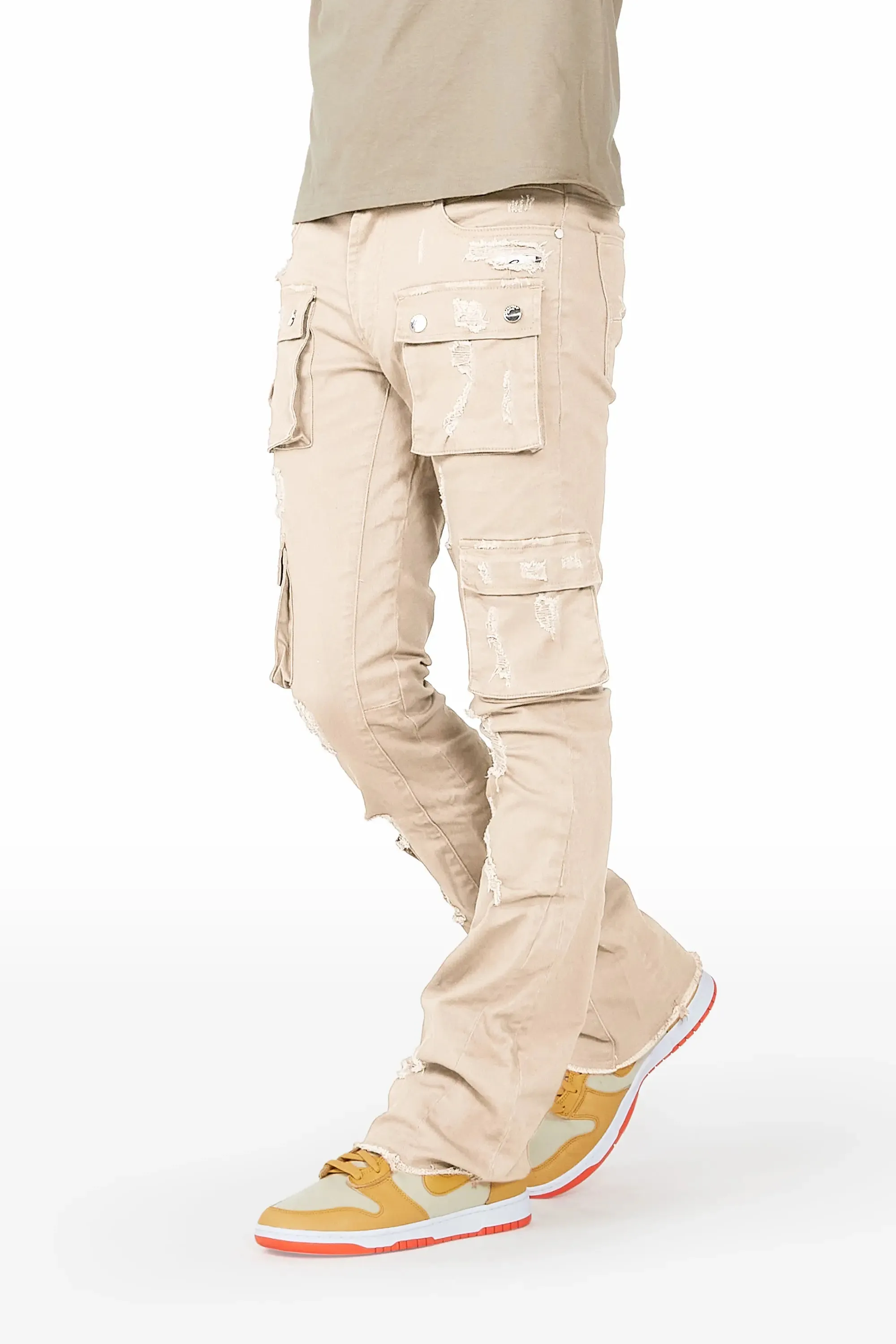 Adriel Beige Cargo Stacked Flare Jean