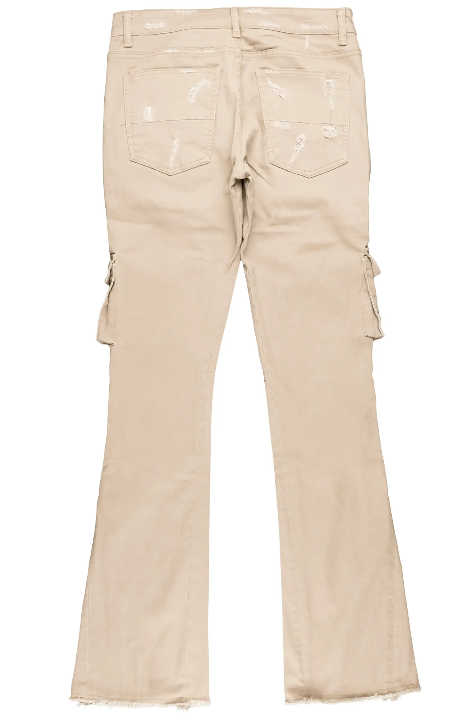 Adriel Beige Cargo Stacked Flare Jean