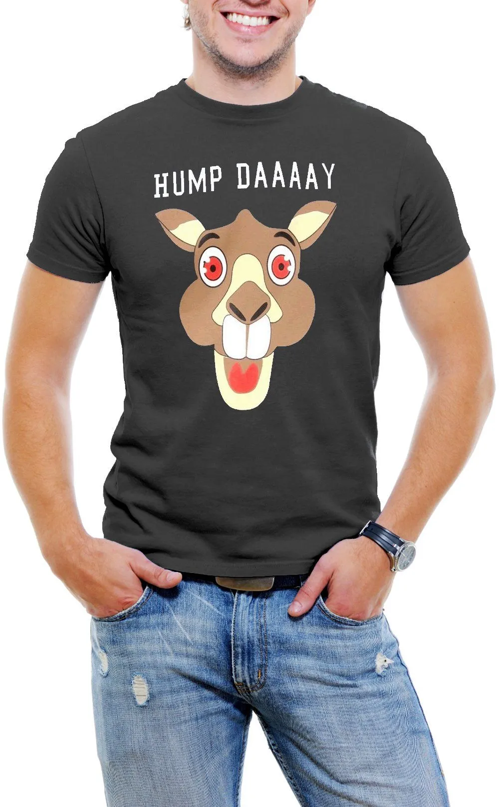 AFONiE Hump Day! Camel Face Men T-Shirt Soft Cotton Short Sleeve Tee