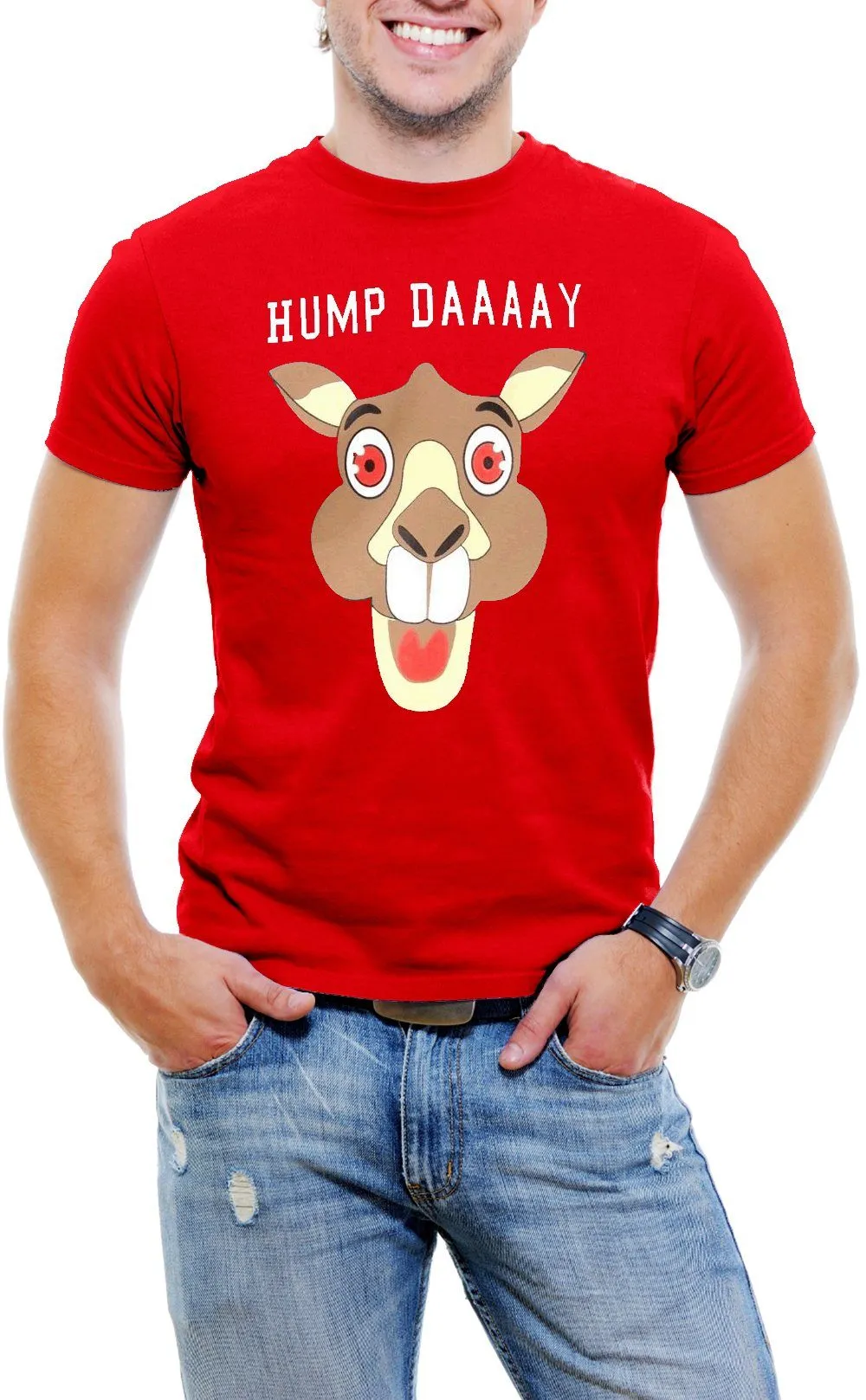 AFONiE Hump Day! Camel Face Men T-Shirt Soft Cotton Short Sleeve Tee