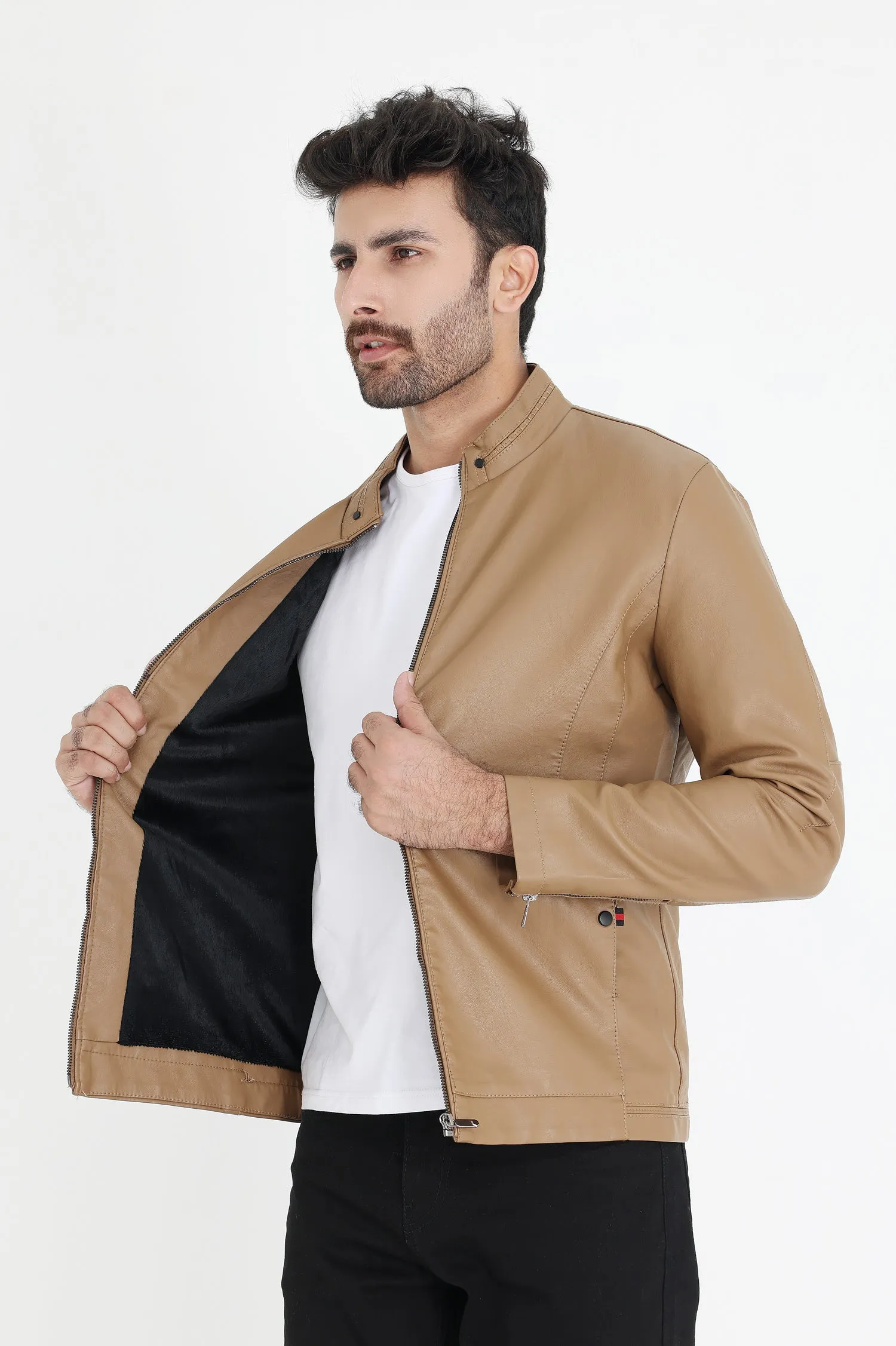 ALMAS LEATHER JACKET-KHAKI