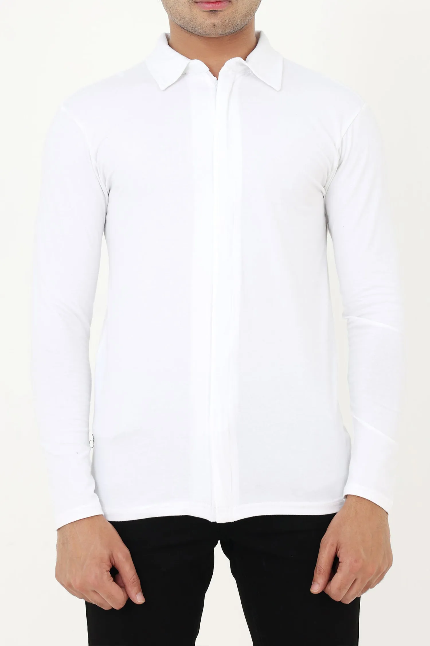 ALMAS MEN ZIPPED SHIRT-WHITE