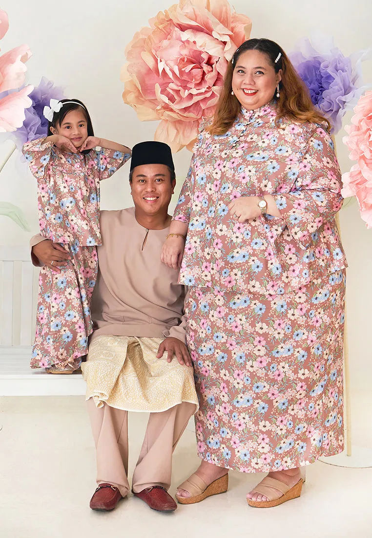 Anum High Collar Ruffles Floral Prints Kurung Set