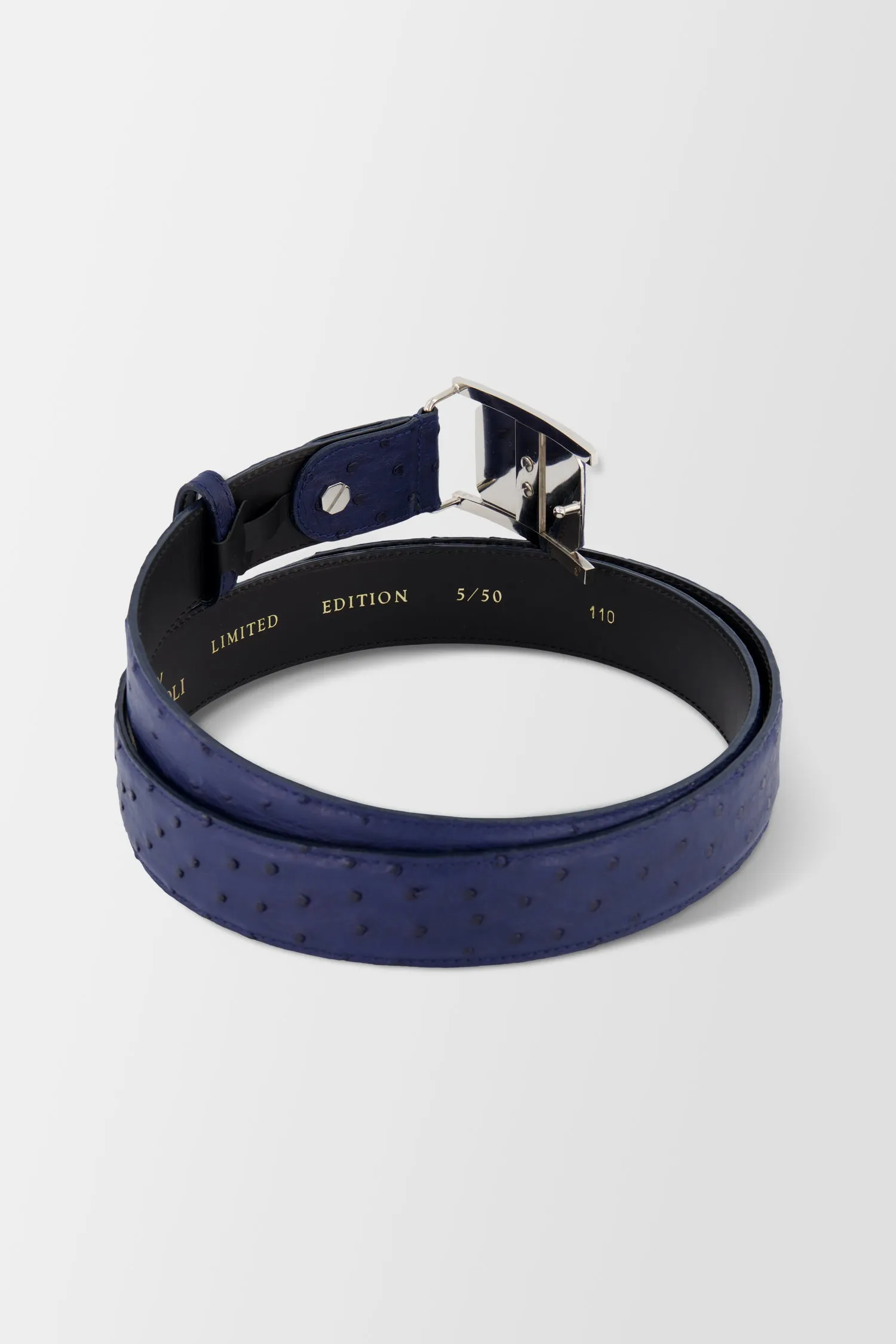 Artioli Blue Palladium Ostrich Belt