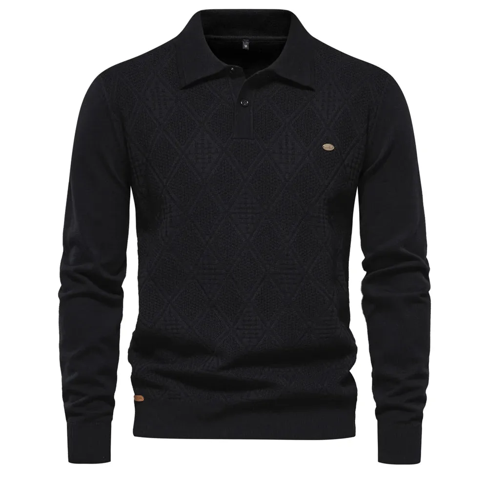 Autumn Cotton Polo Neck Sweaters for Men High Quality Pullover Knitted Sweater Men England Style Casual Social Pull Men