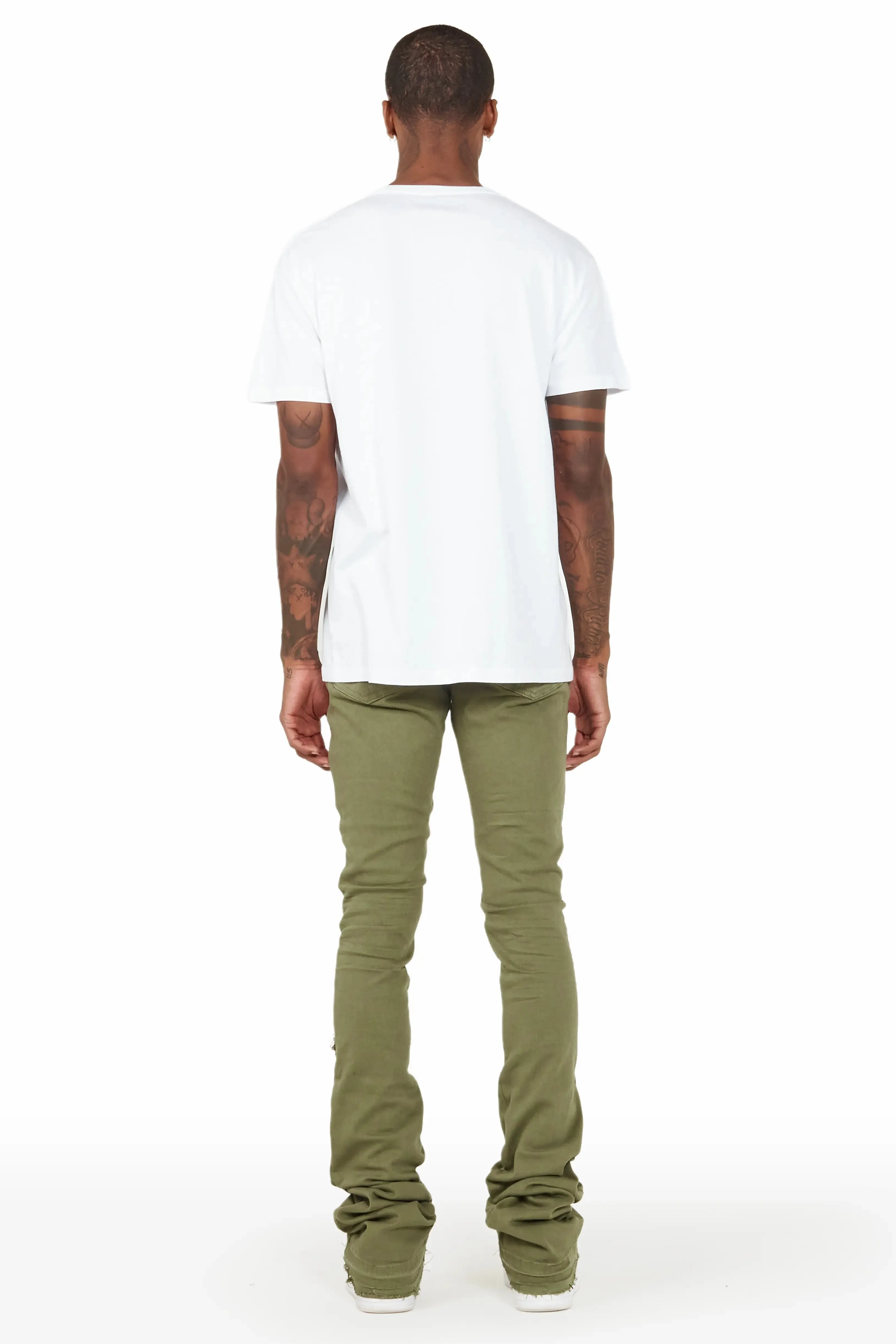 Badal Olive Super Stacked Flare Jean