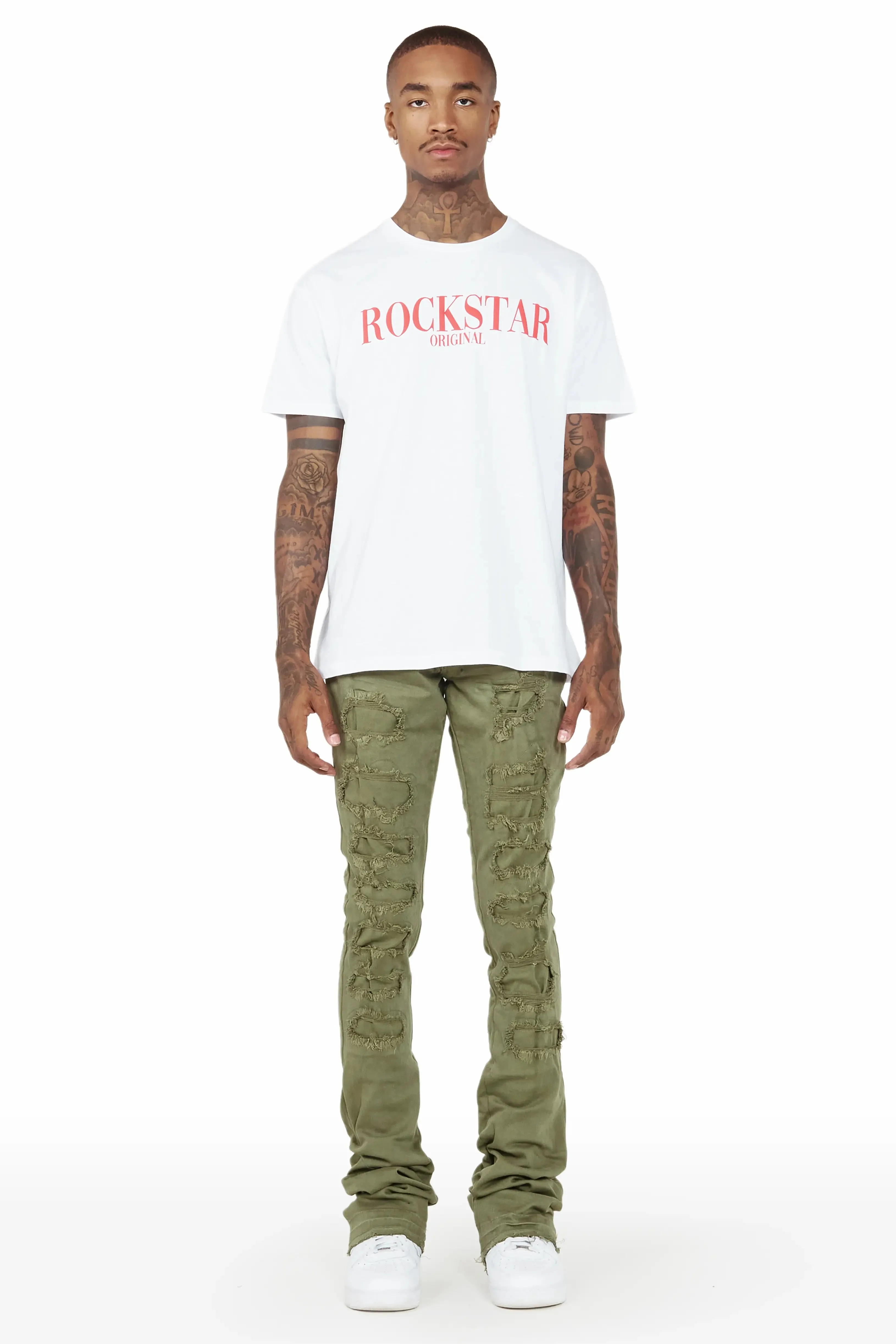 Badal Olive Super Stacked Flare Jean