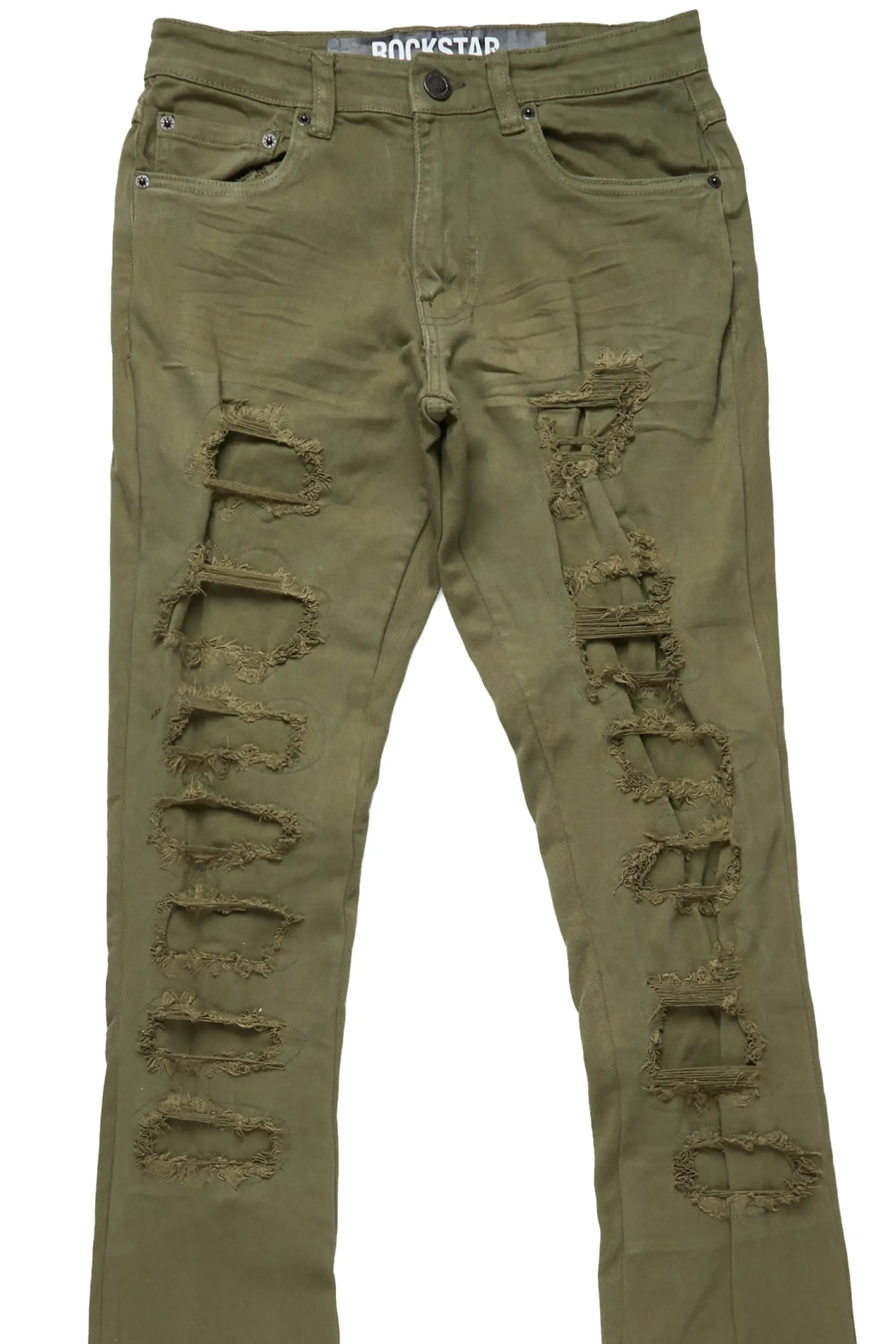 Badal Olive Super Stacked Flare Jean