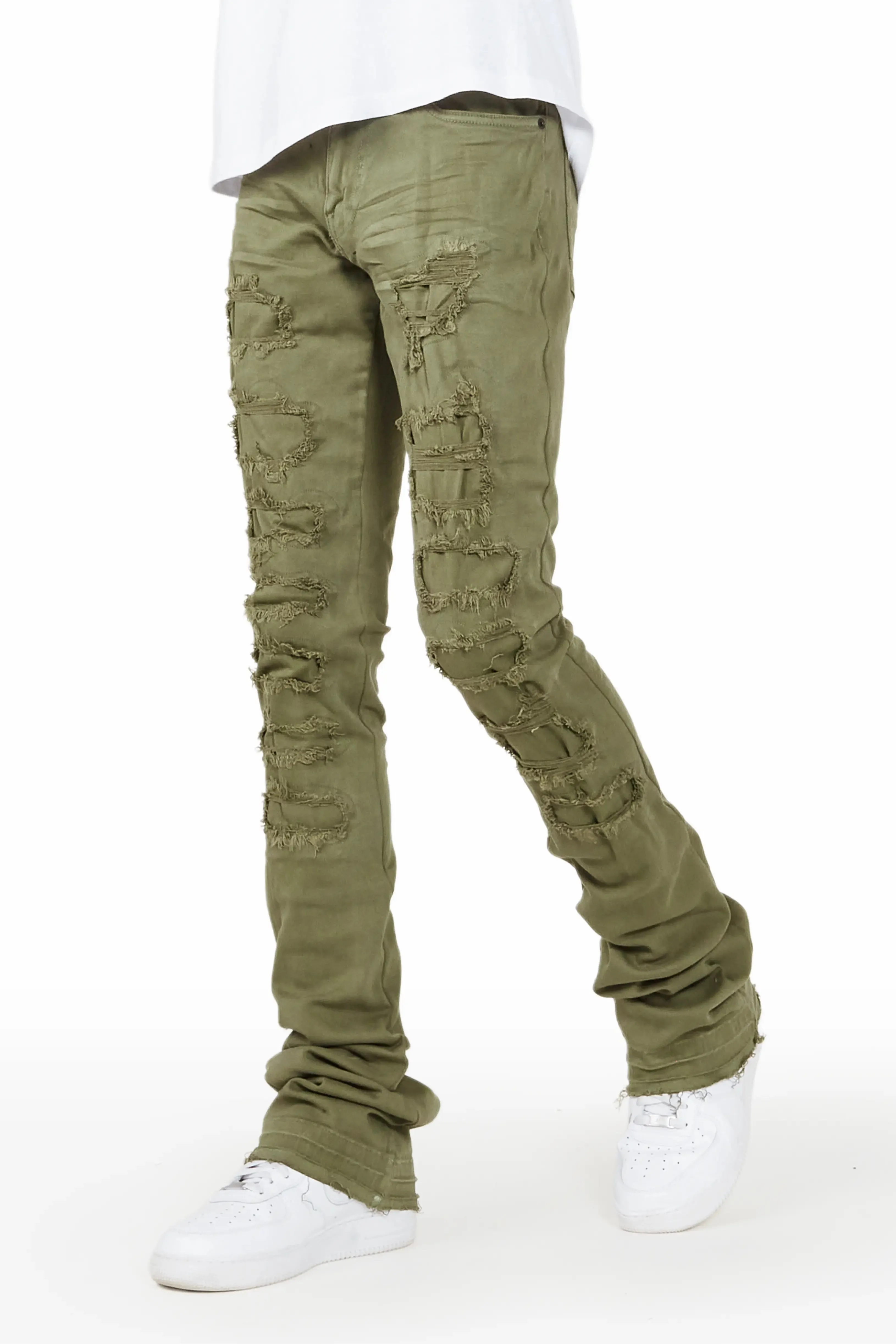 Badal Olive Super Stacked Flare Jean