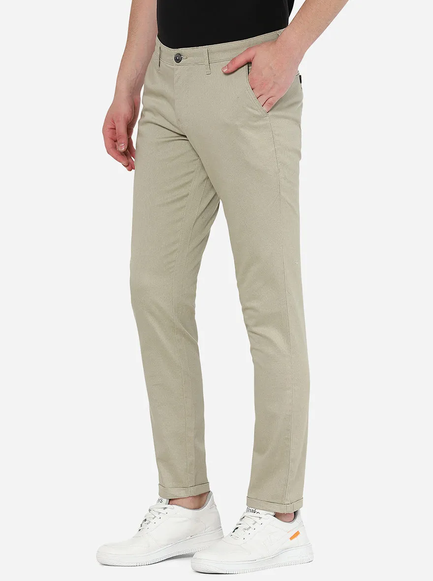 Beige Solid Neo Fit Casual Trouser | Greenfibre