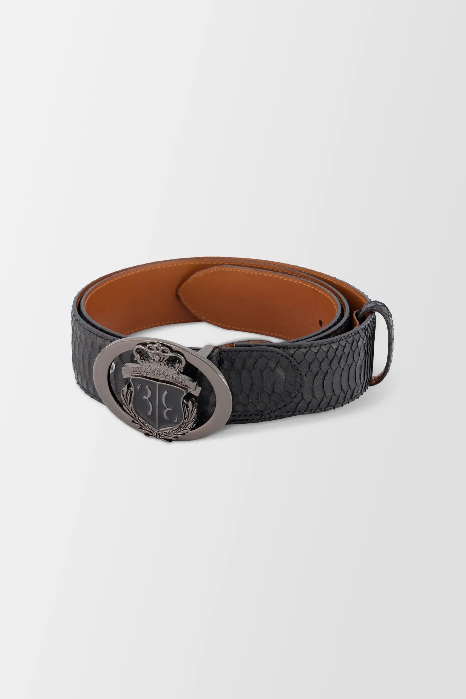 Billionaire Black/Black Nickel Elaphe Belt Crest