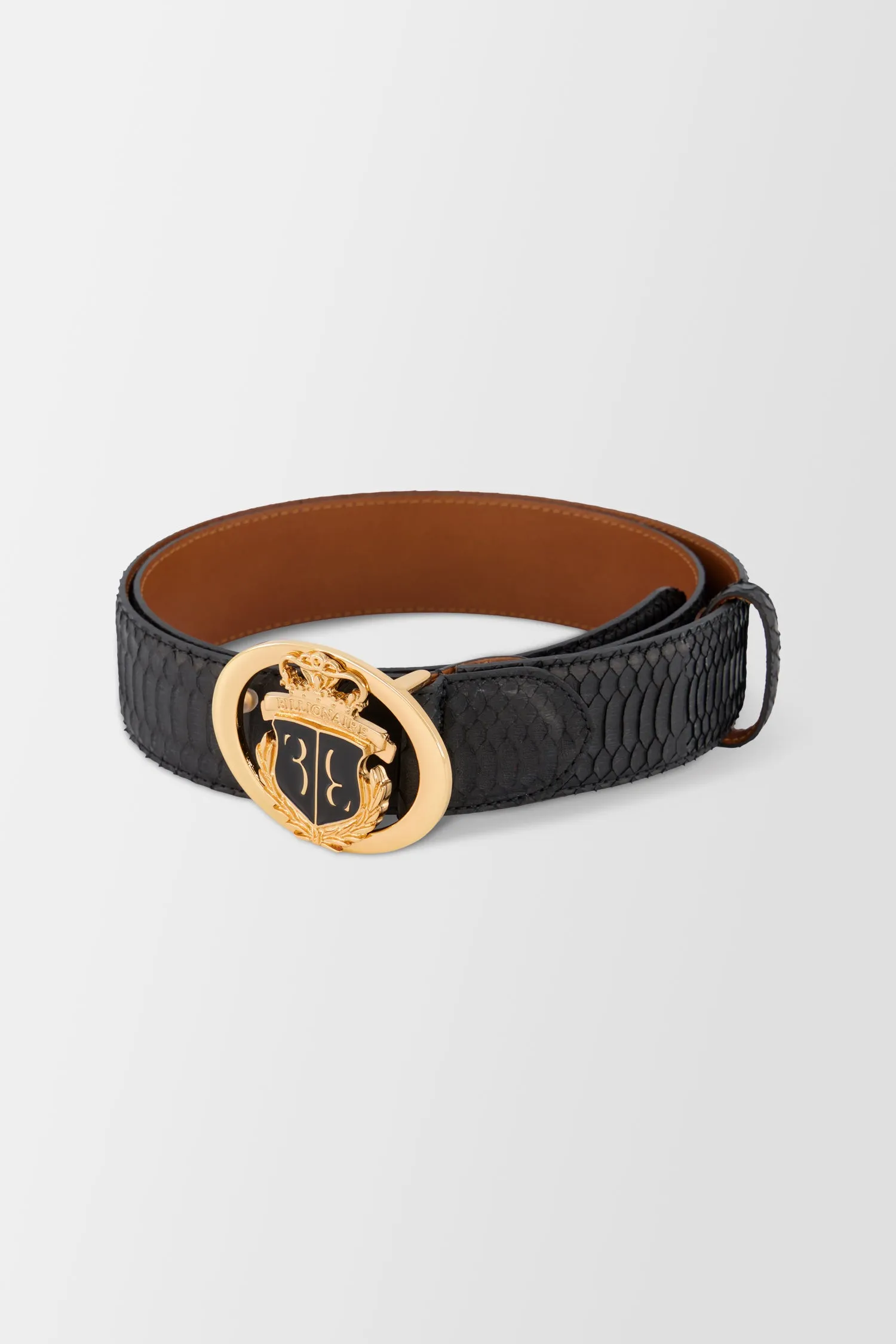 Billionaire Black/Gold Elaphe Belt Crest