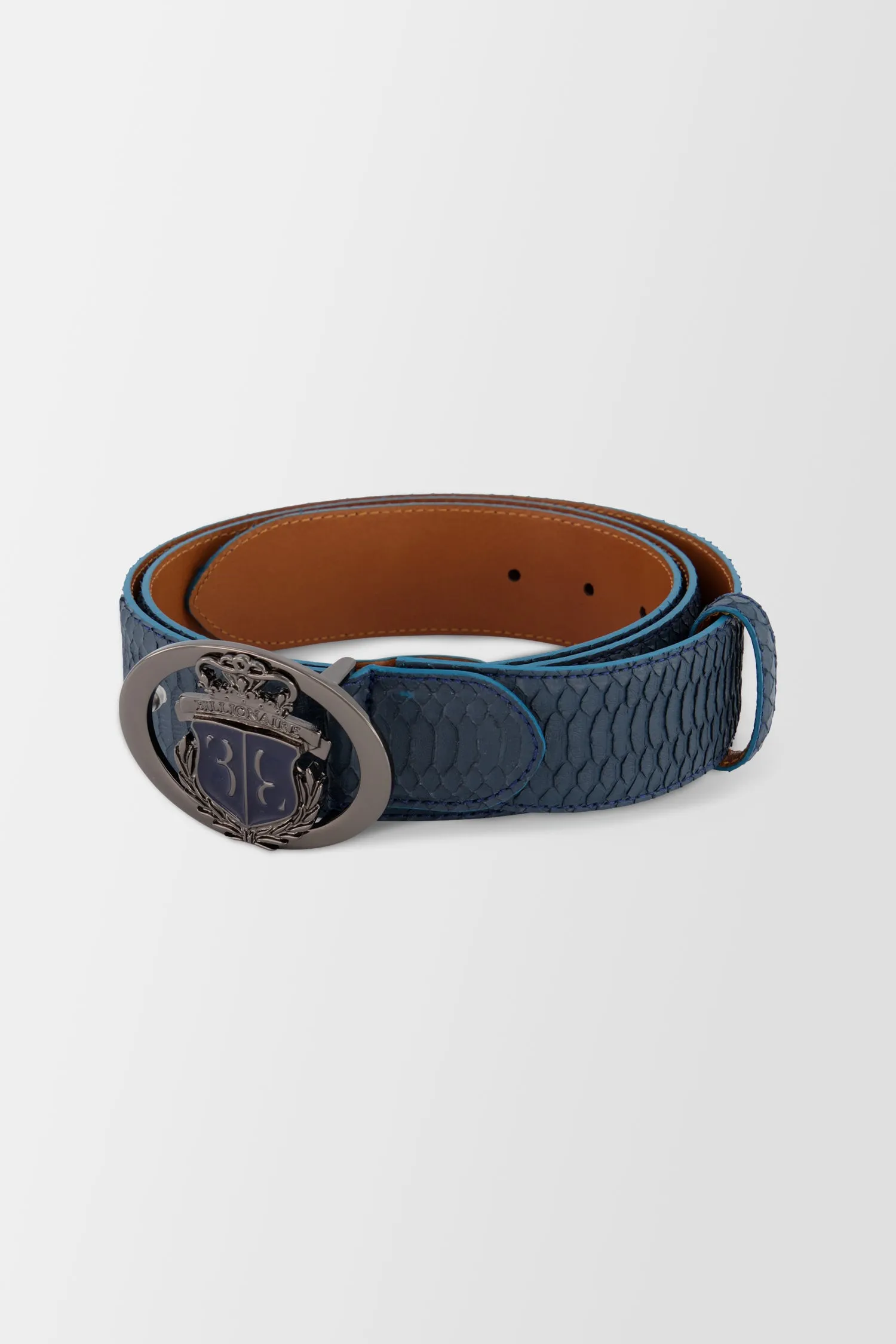 Billionaire Dark Blue Elaphe Belt Crest