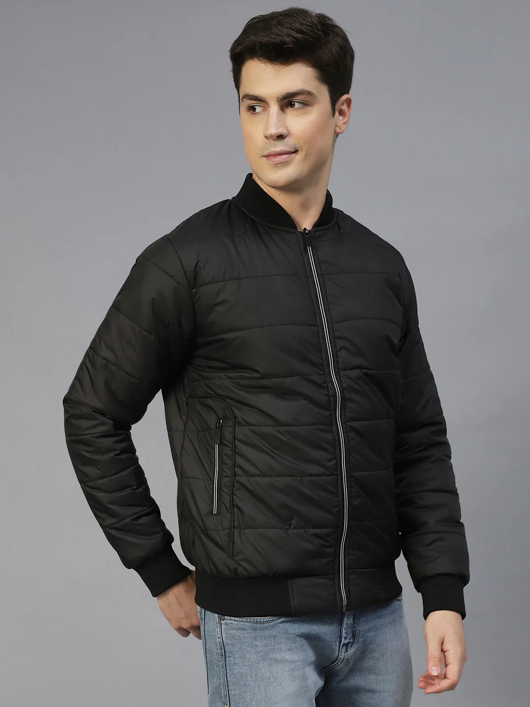 Black Bomber Full Sleeves Puffer Jacket