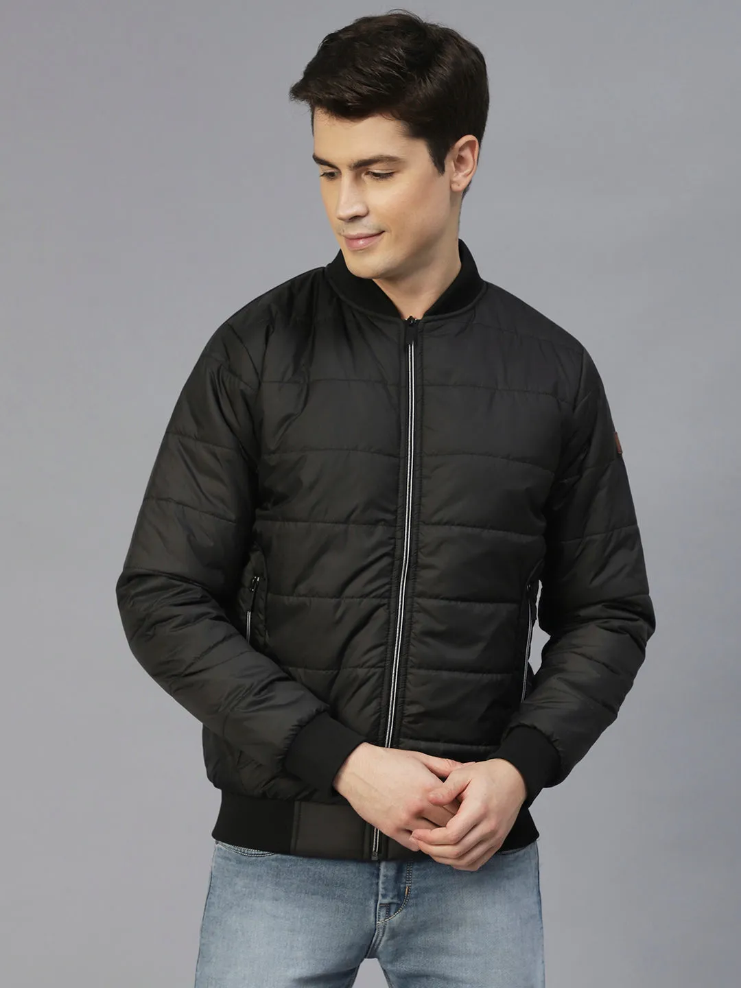 Black Bomber Full Sleeves Puffer Jacket