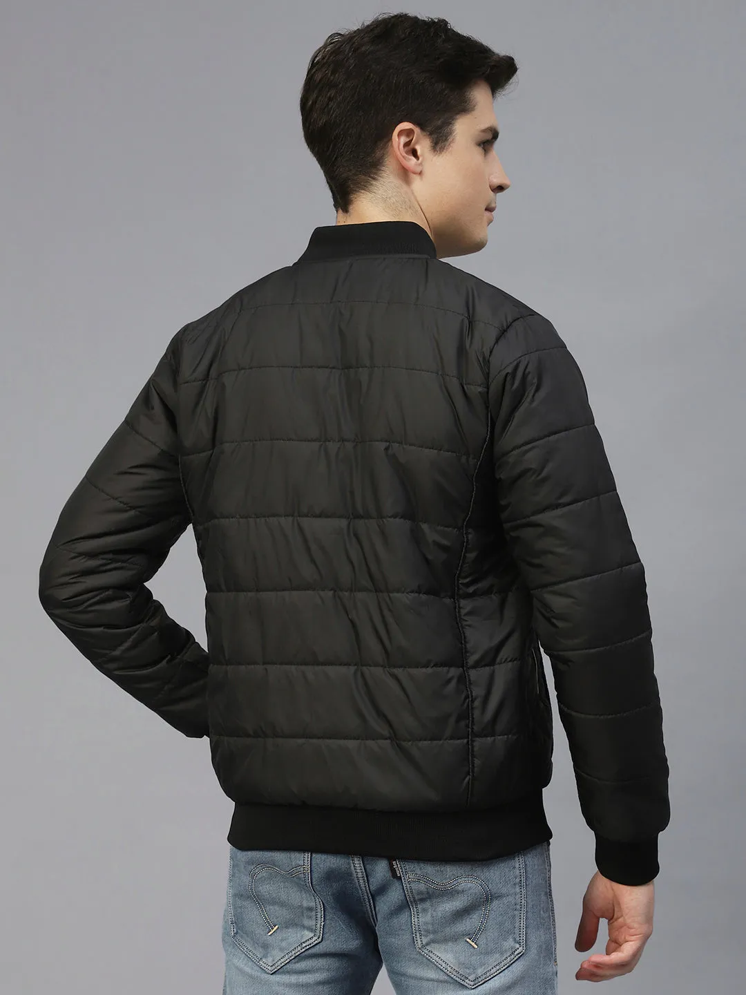 Black Bomber Full Sleeves Puffer Jacket