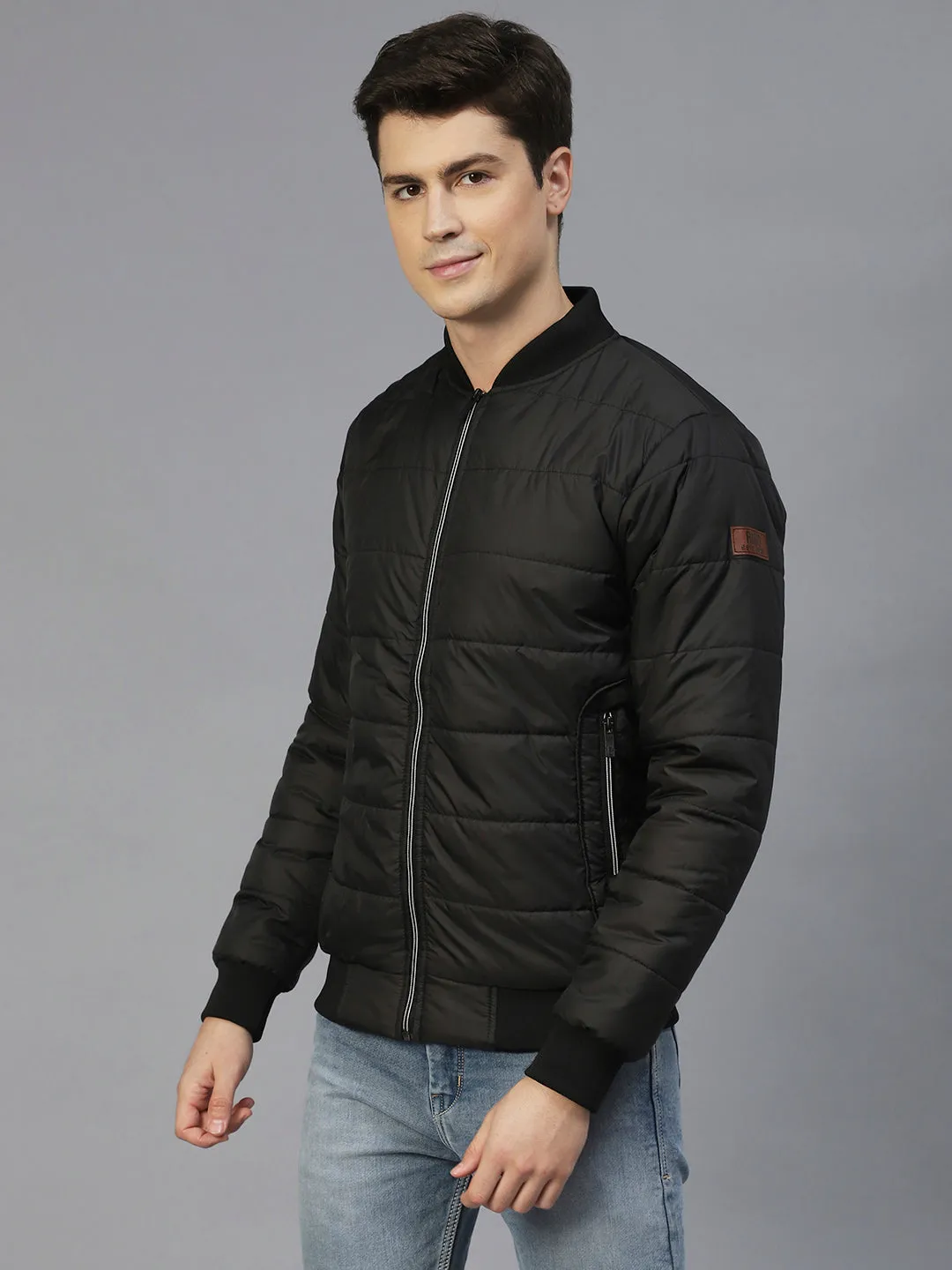 Black Bomber Full Sleeves Puffer Jacket