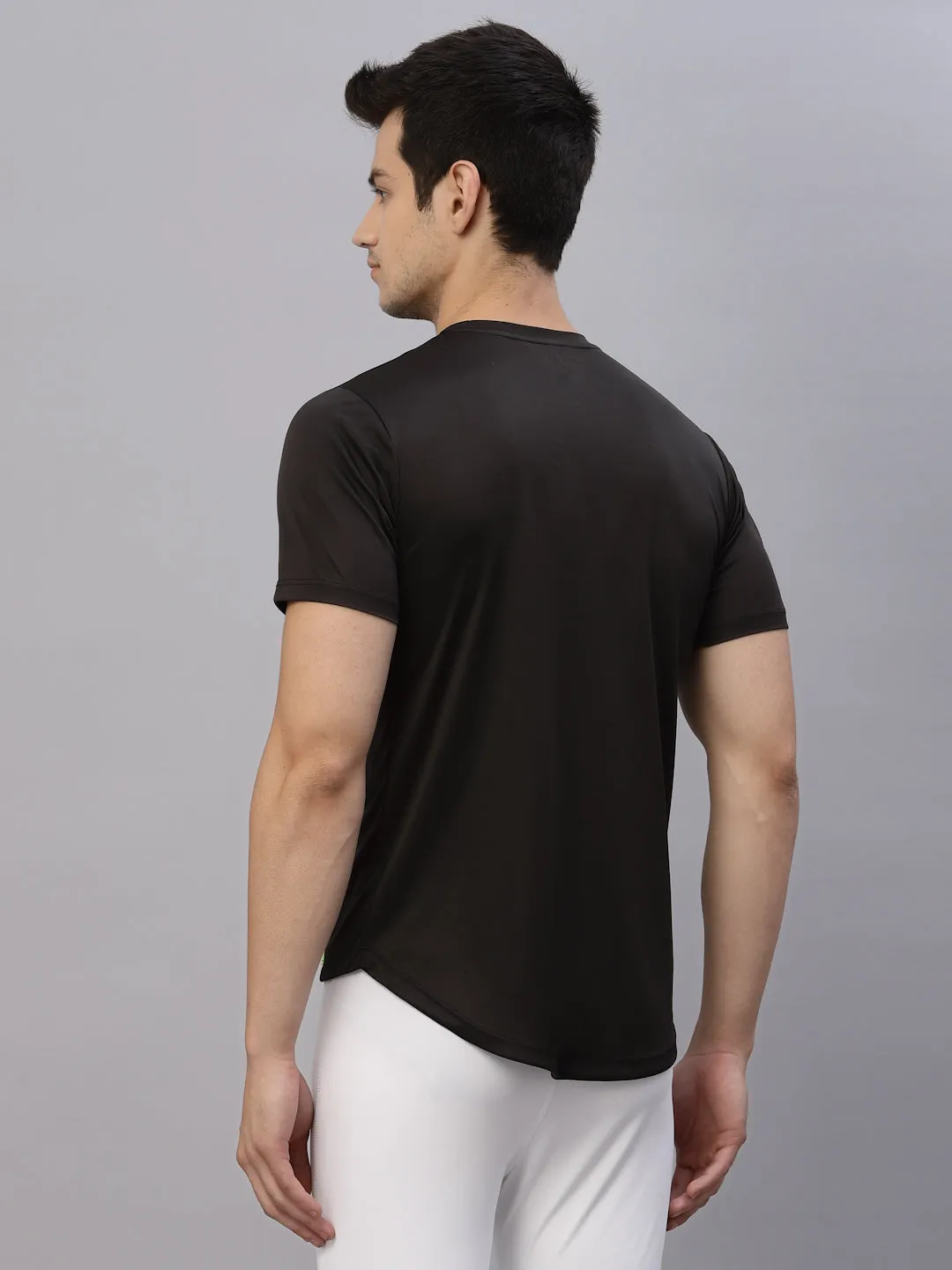 Black Charcoal Cut & Sew Round Neck Half Sleeve Activewear T-Shirt