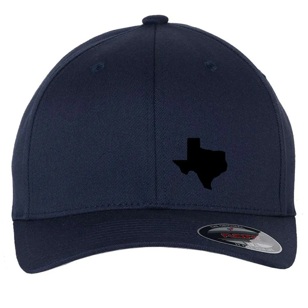 Black Texas Map Letter 6 Panel Mid Profile Flexfit Closed Back Twill Cap - From Small to 2XL Big Size