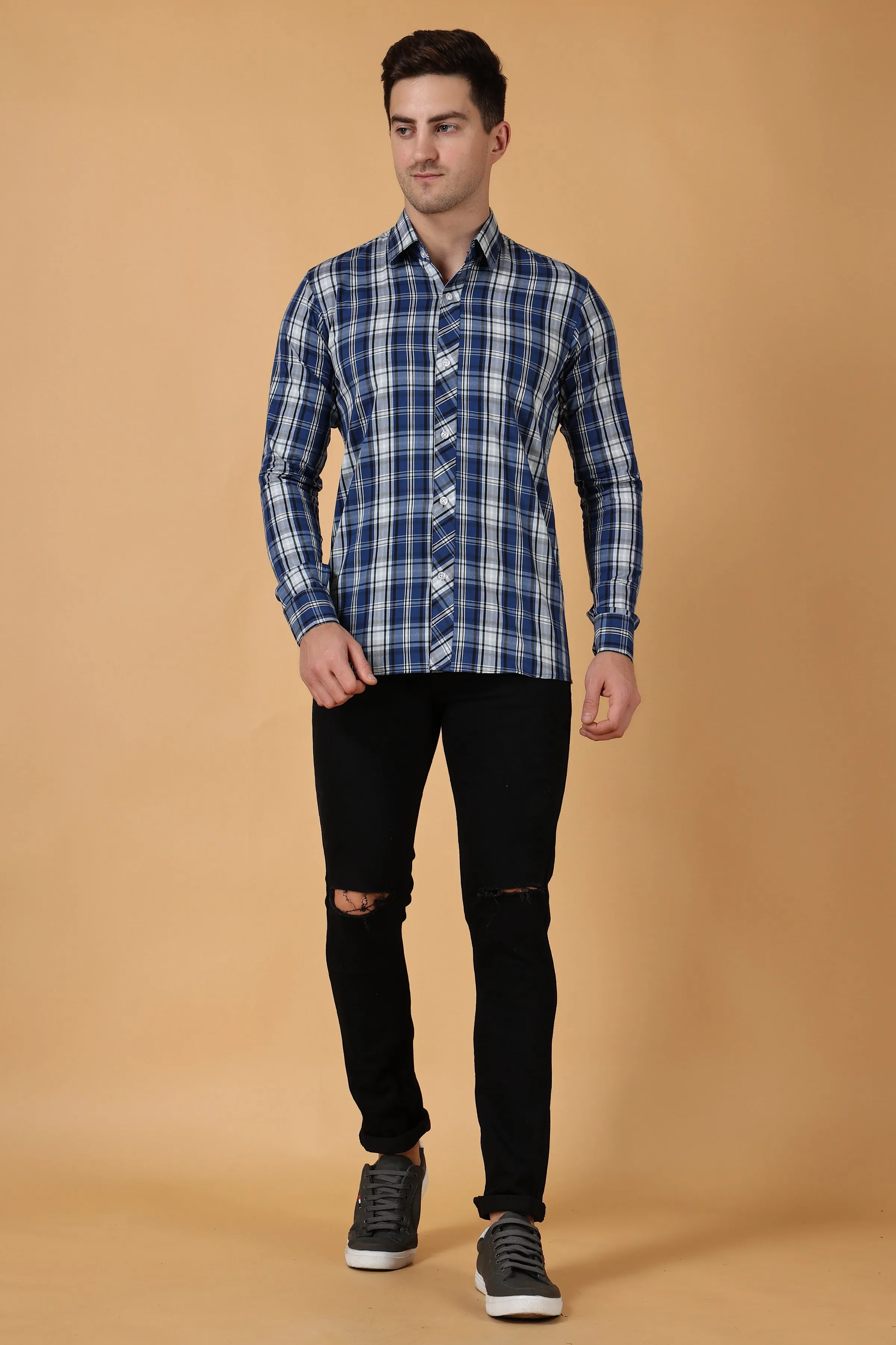 Blue Checked Cotton Shirt