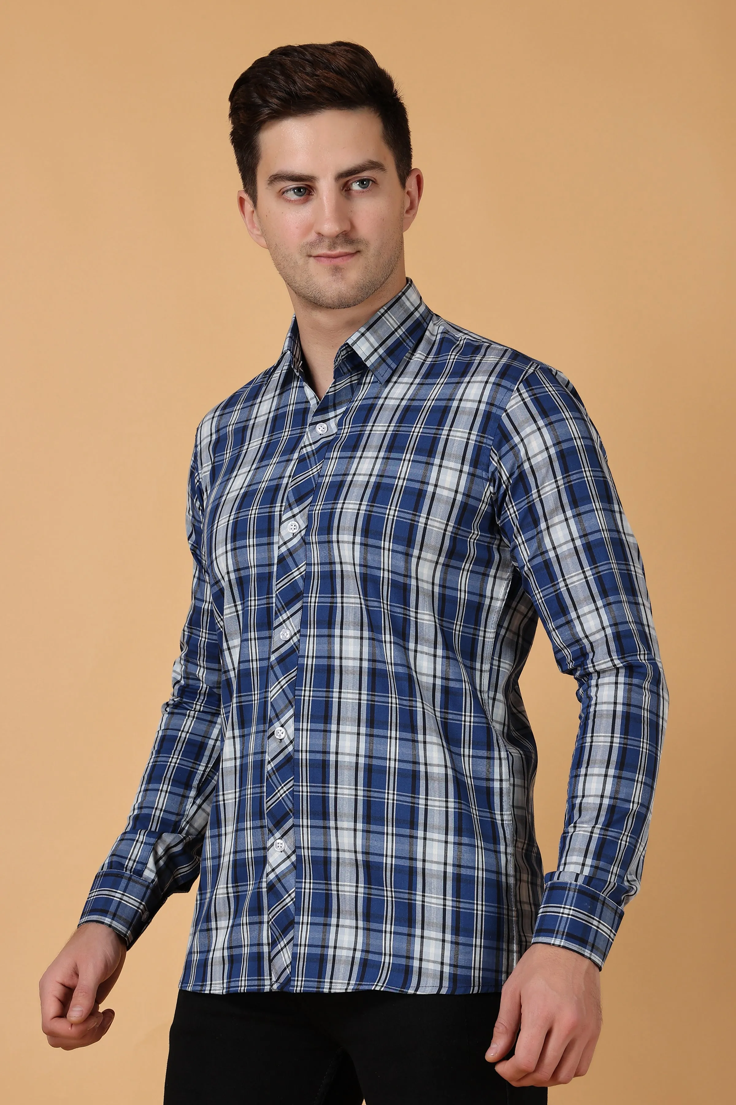 Blue Checked Cotton Shirt