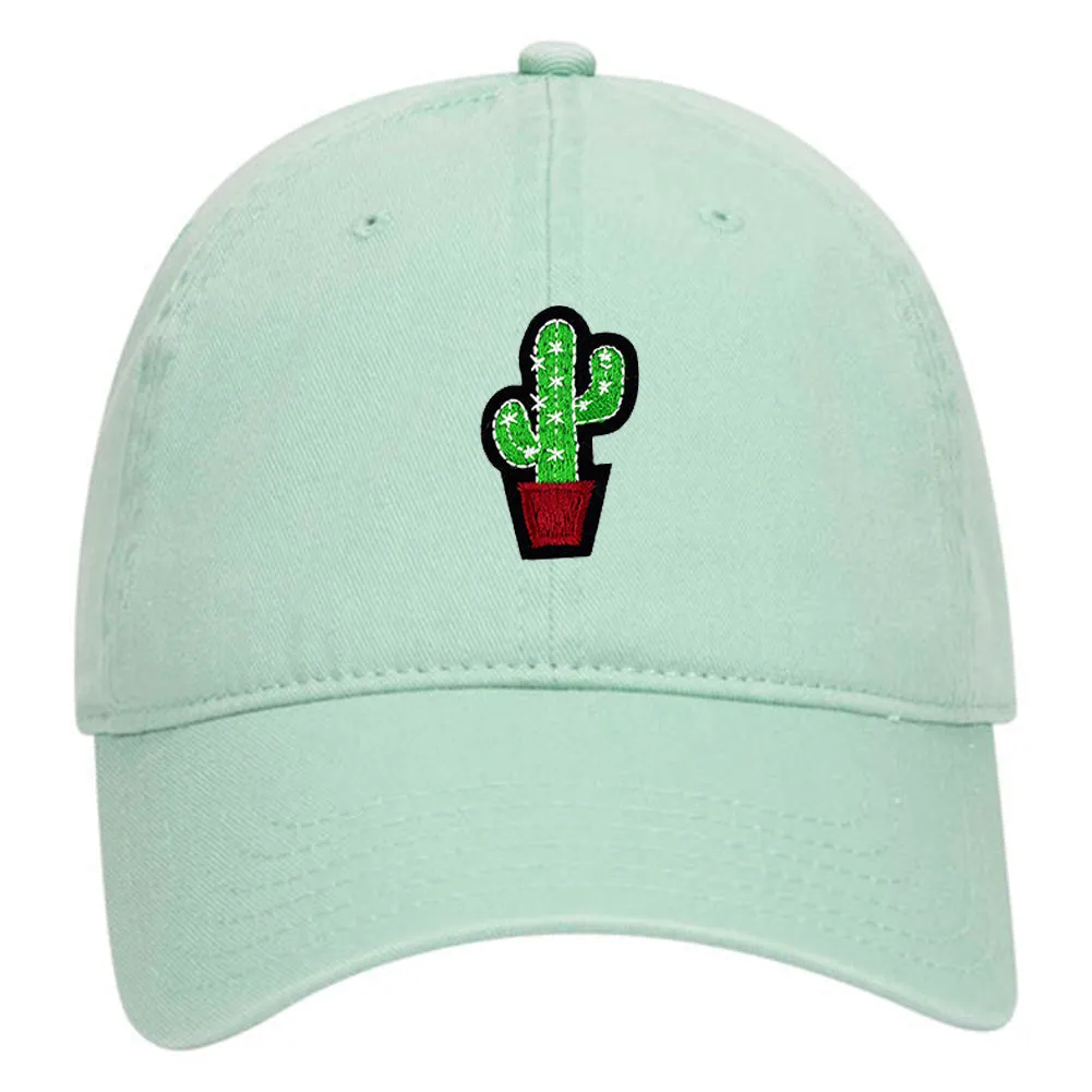 Cactus Embroidered Patch Pastel Tone Garment Washed Superior Cotton Twill Dad Hat - For Women and Men