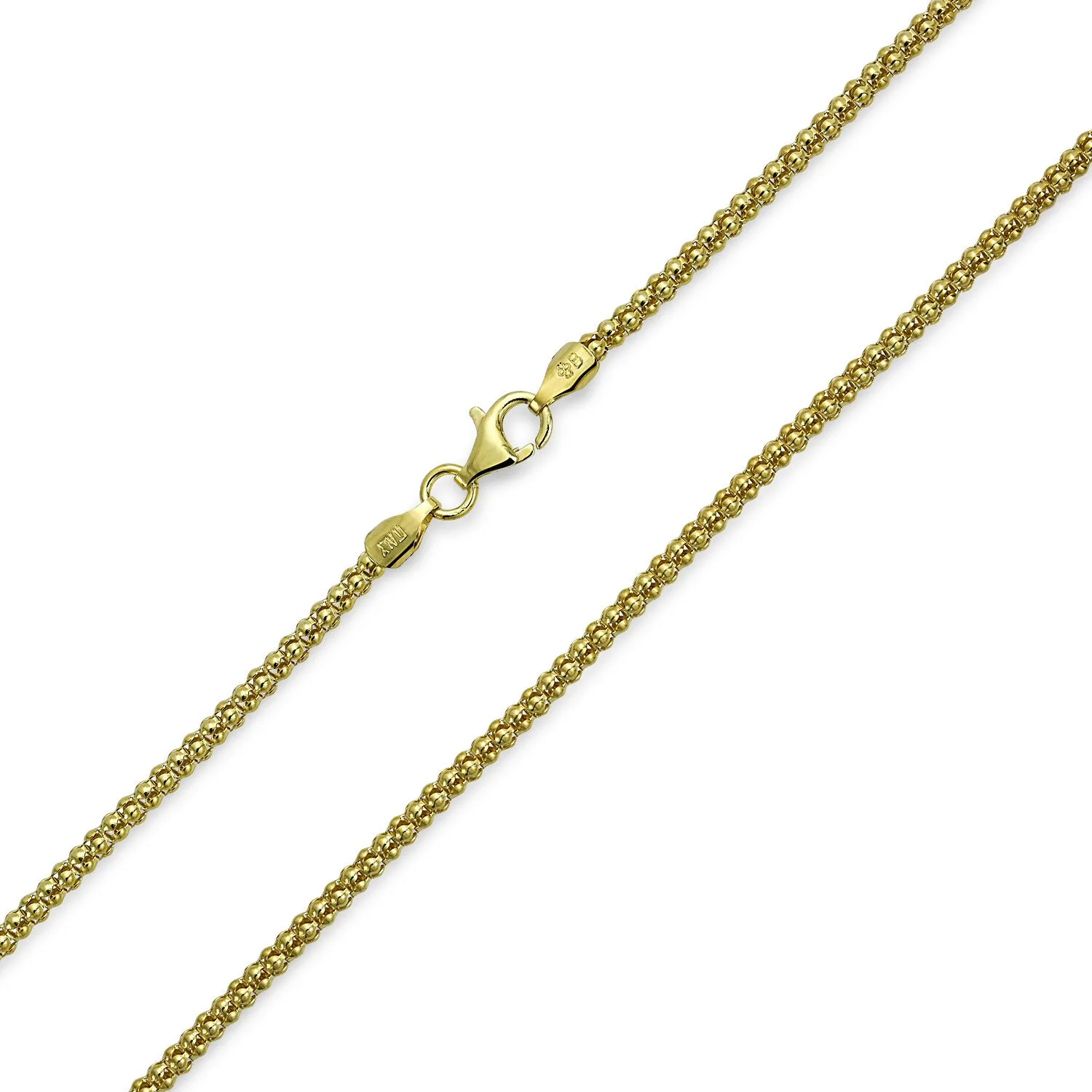 Caviar Coreana Popcorn Chain Necklace Gold Plated Sterling Silver 16-24 Inch