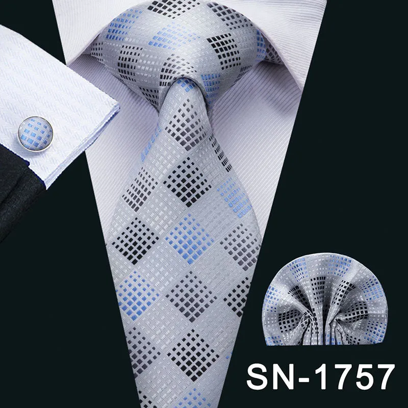 Classic Blue Black Striped Solid Neck Tie for Men Party Silk Tie Set