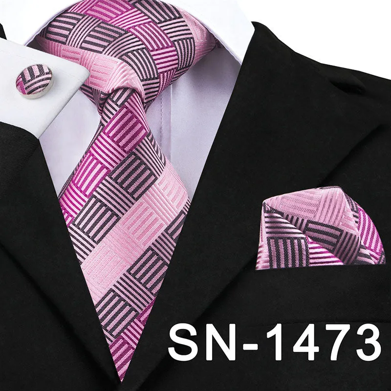 Classic Blue Black Striped Solid Neck Tie for Men Party Silk Tie Set