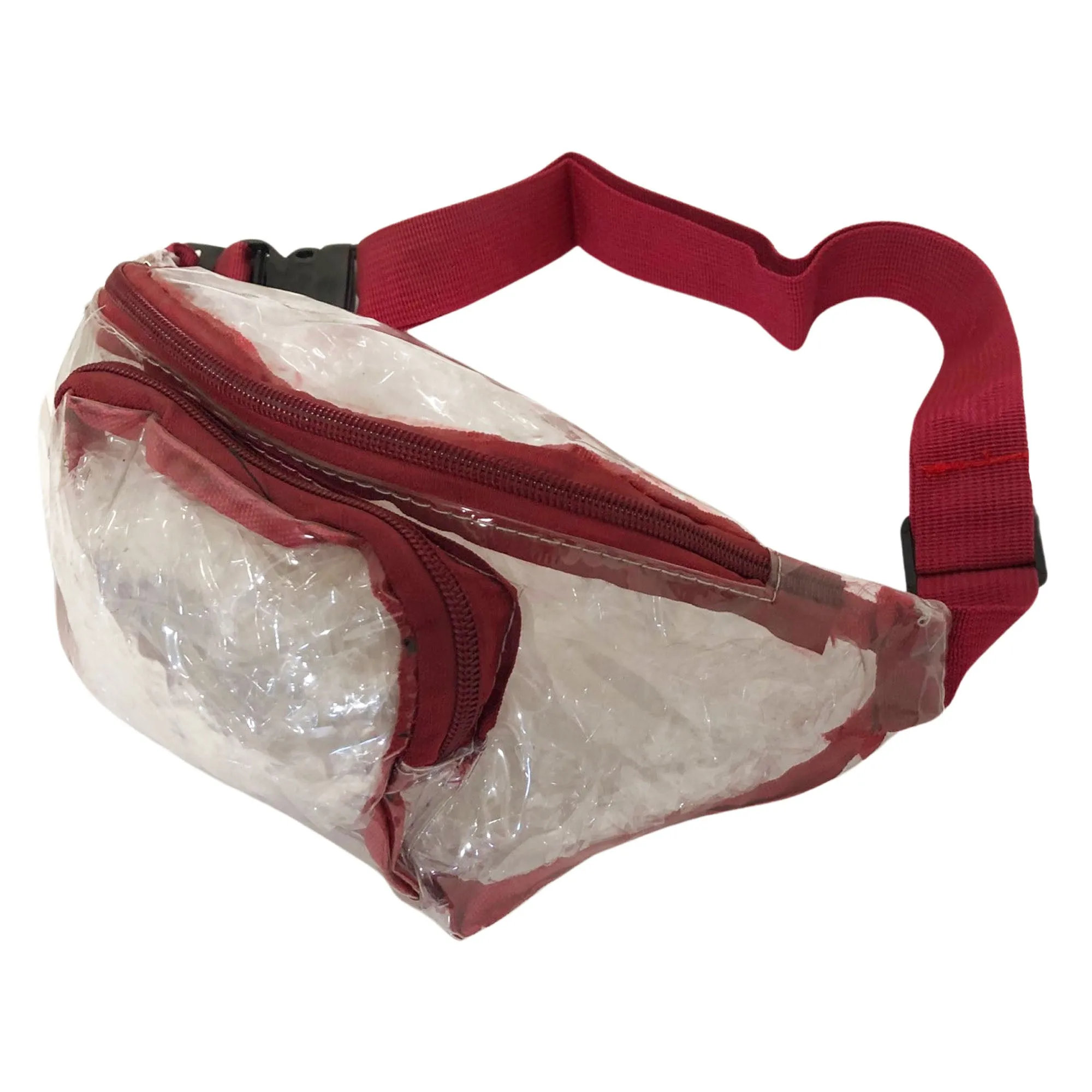 CLEARANCE CLEAR FANNY PACKS (CASE OF 24 - $2.50 / PIECE) - Adults Wholesale Clear Fanny Bags in Burgundy SKU: WP516-PVCBURG-24