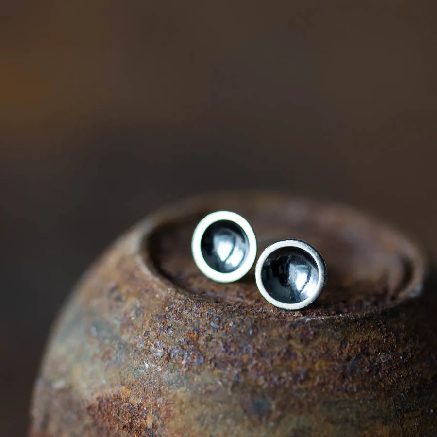 Contemporary Black Silver Dome Studs, Unisex