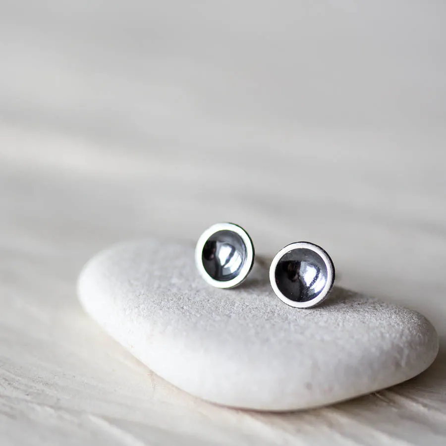 Contemporary Black Silver Dome Studs, Unisex