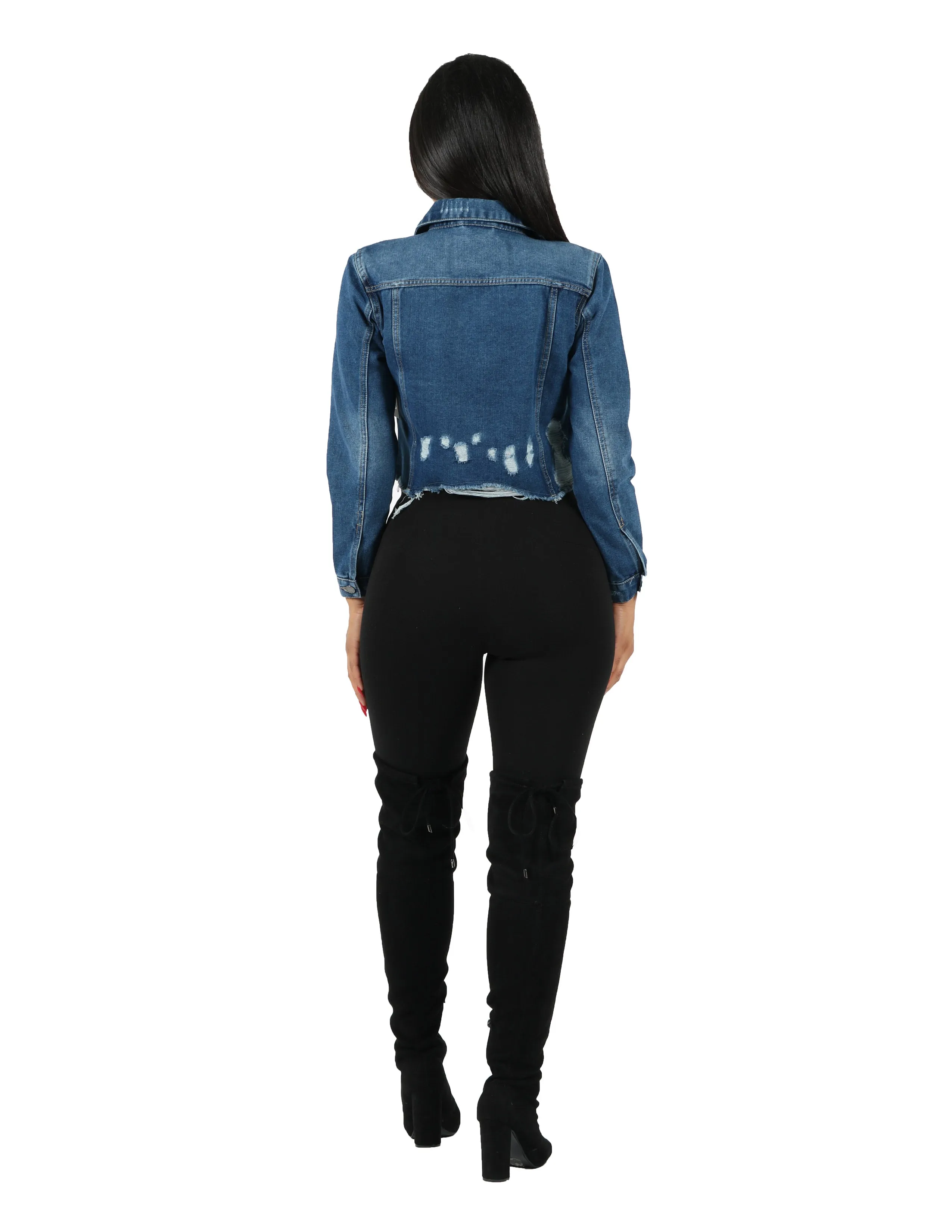 Crop Fray Boy Denim Jacket w/ Destroy