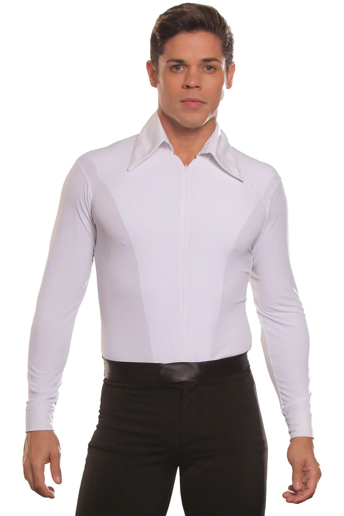 Dance America MS5 Men's Ballroom or Latin Simple Shirt with Zipper and Trunks in Stock