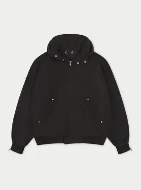 DISTRESSED WOVEN CANVAS HOODED JACKET - WASHED BLACK