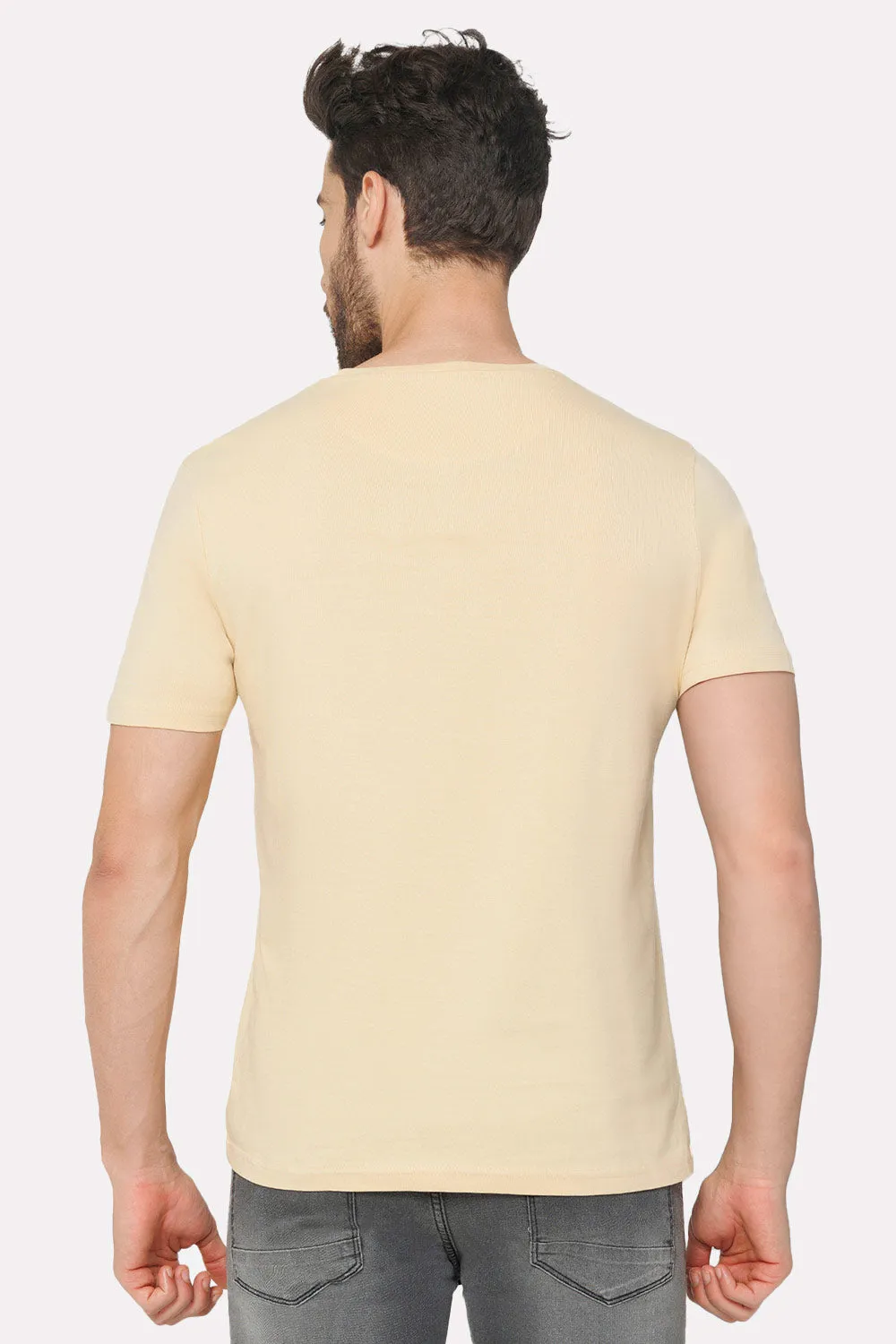 Enhance Men's Printed Crew Neck Casual T-Shirt - Beige - TS30