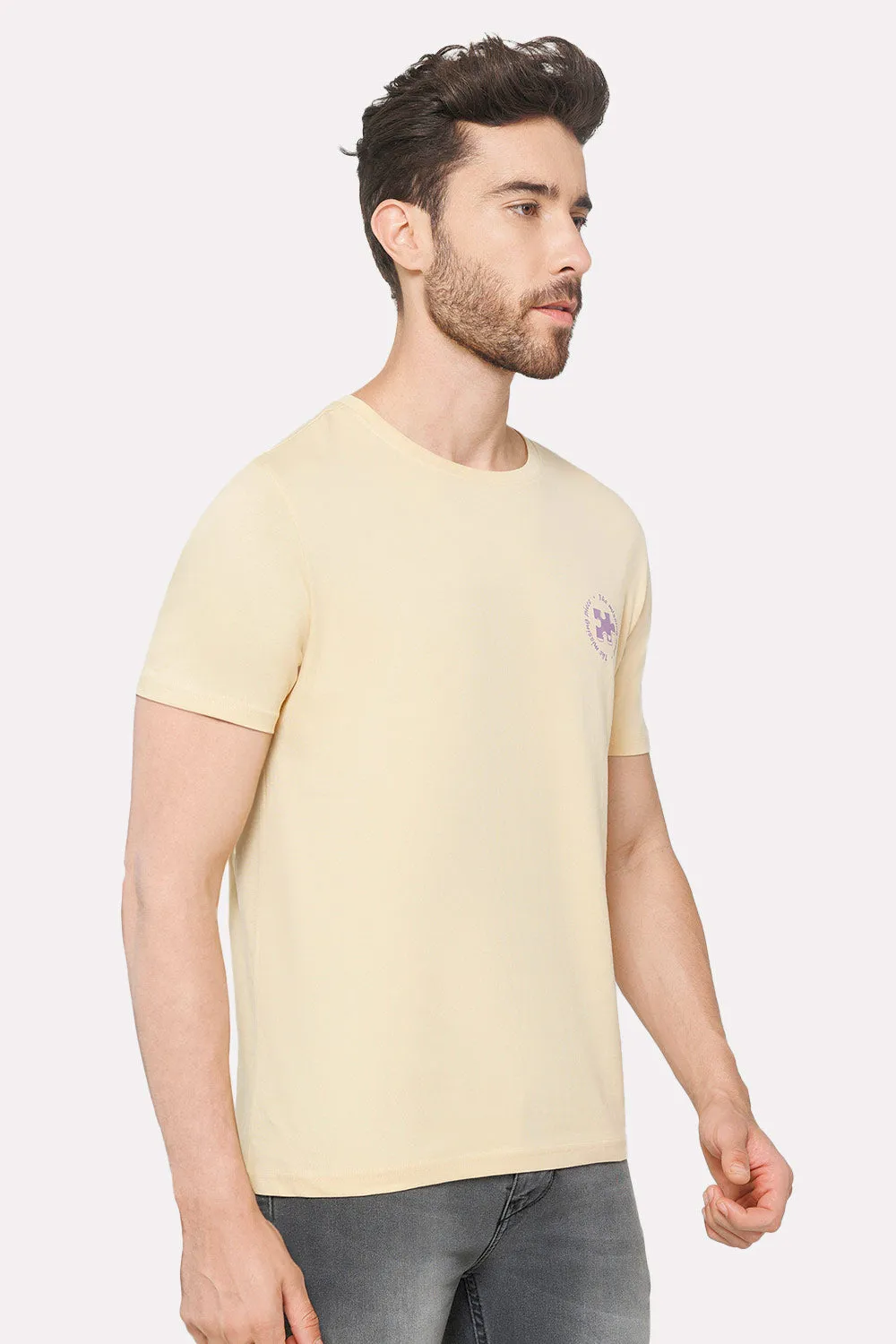 Enhance Men's Printed Crew Neck Casual T-Shirt - Beige - TS30