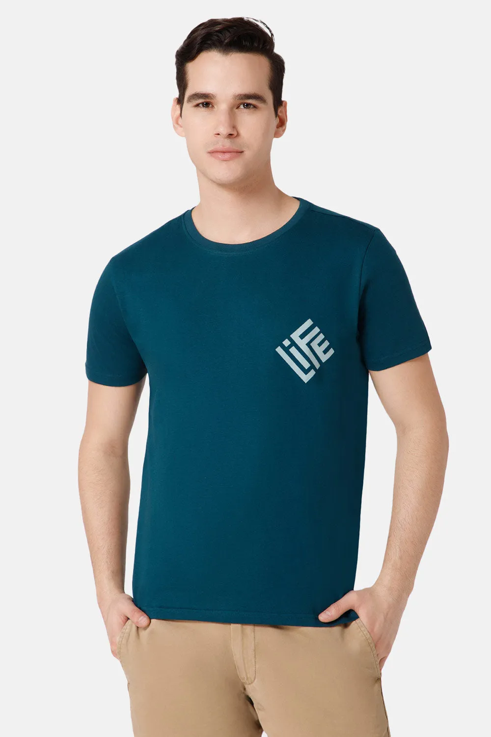 Enhance Printed Crew Neck Men's Casual T-Shirts - Teal - TS23