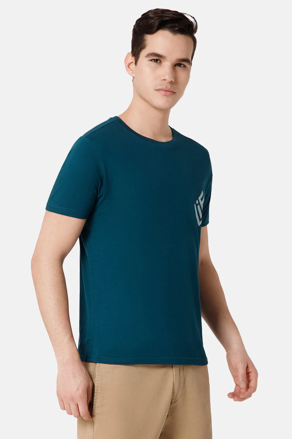 Enhance Printed Crew Neck Men's Casual T-Shirts - Teal - TS23