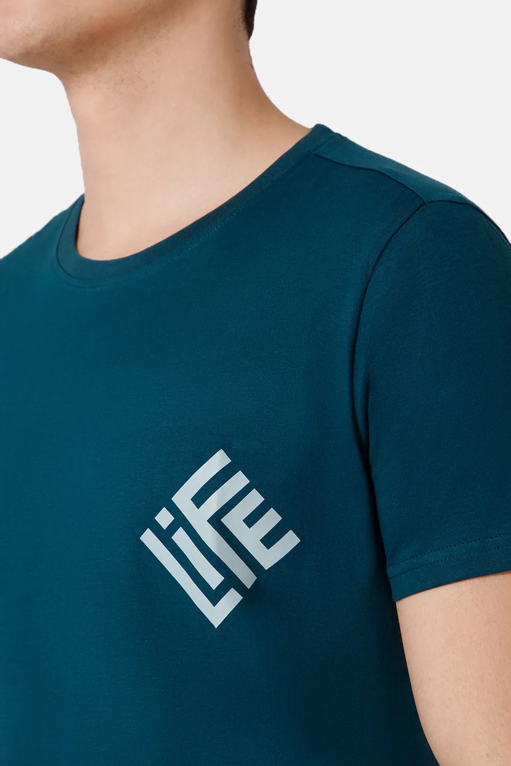 Enhance Printed Crew Neck Men's Casual T-Shirts - Teal - TS23