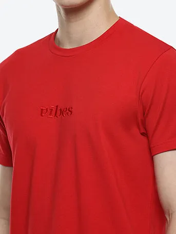 Fringe Men's Red Embroidered Stripes T-shirt