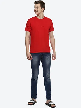 Fringe Men's Red Embroidered Stripes T-shirt